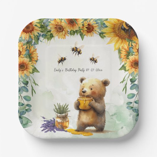 Honey Bear Birthday Party Cake Paper Teller (Vorderseite)