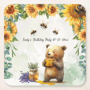 Honey Bear Birthday Party Cake Paper Teller Rechteckiger Pappuntersetzer