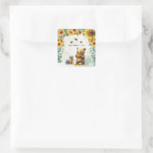Honey Bear Birthday Party Napkins Quadratischer Aufkleber (Tasche)