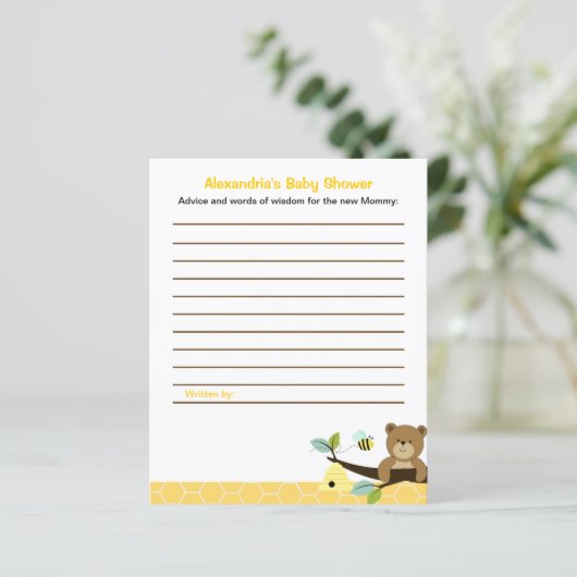 Honey Bear Custom Flyer Baby Shower Admin Cards (Stehend Vorderseite)