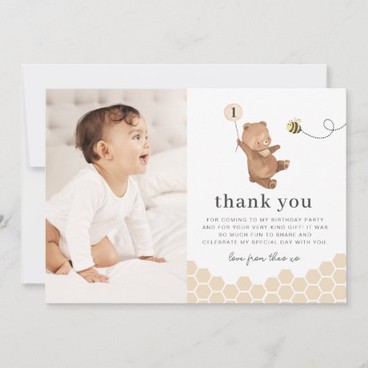 Honey Bear First Bee Day Foto Danke Karte (Vorderseite)