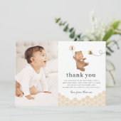 Honey Bear First Bee Day Foto Danke Karte (Stehend Vorderseite)