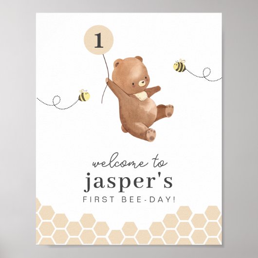 Honey Bear First Bee Day Poster (Vorne)