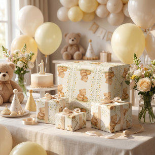 Honey Bear Floral Baby Geburtstag Geschenkpapier