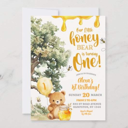 Honey Bear macht einen Geburtstag Einladung (Vorderseite)