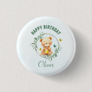 Honey Bear Niedlich Greenery Boy Happy Birthday Button