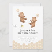 Honey Bear Twins erste Bienenday Einladung (Vorderseite)