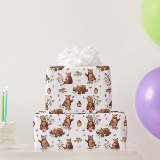 Honey Bears Pattern | Baby Girl Wrapping Paper Geschenkpapier (Partygeschenke)