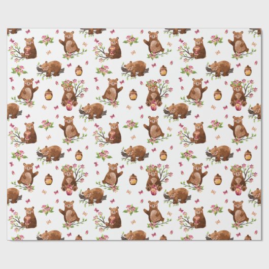 Honey Bears Pattern | Baby Girl Wrapping Paper Geschenkpapier (Flach)