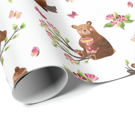 Honey Bears Pattern | Baby Girl Wrapping Paper Geschenkpapier (Rolleneckpunkt)