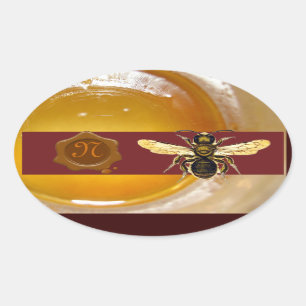 HONEY BEBROWN WAX SIEGEL MONOGRAM, BEEKEEPER OVALER AUFKLEBER