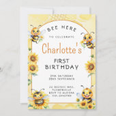 Honey Bee 1. Geburtstag Einladung (Vorderseite)