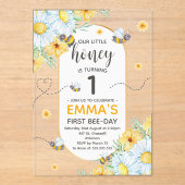 Honey Bee 1. Geburtstag Party Acryleinladungen (Vorderseite)