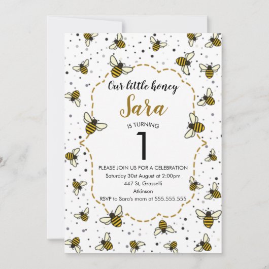 Honey Bee 1. Geburtstag Party Einladung (Vorderseite)
