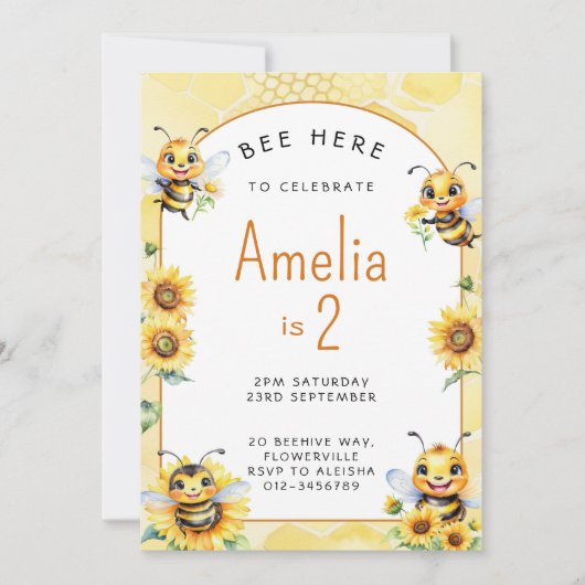 Honey Bee 2. Geburtstag Einladung (Vorderseite)
