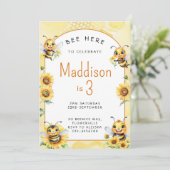 Honey Bee 3. Geburtstag Einladung (Stehend Vorderseite)