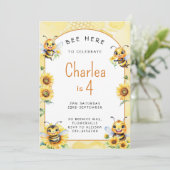 Honey Bee 4. Geburtstag Einladung (Stehend Vorderseite)