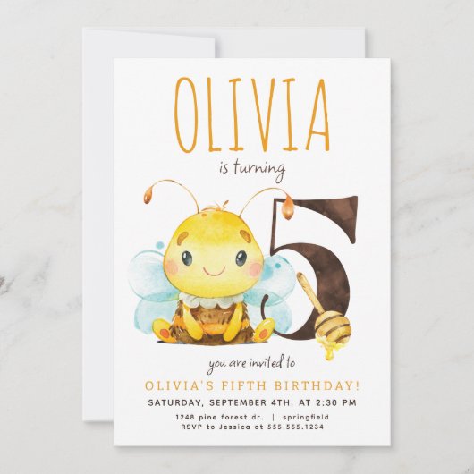 Honey Bee 5. Geburtstag Einladung (Vorderseite)