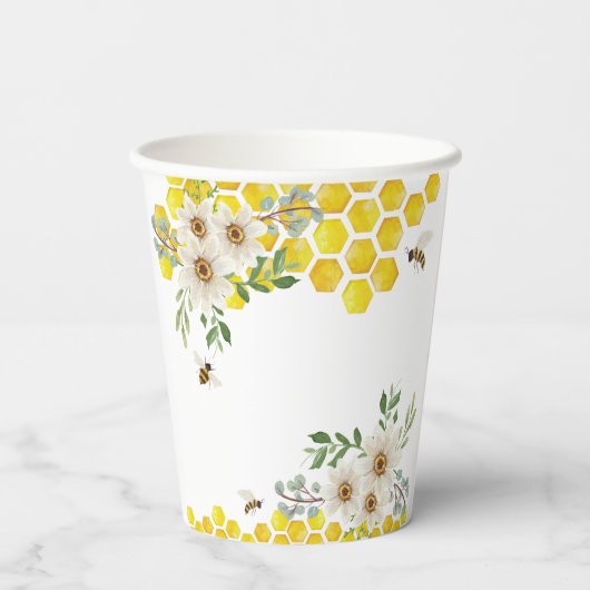 Honey Bee and Daisies Personalisiert Baby Shower Pappbecher (Rückseite)