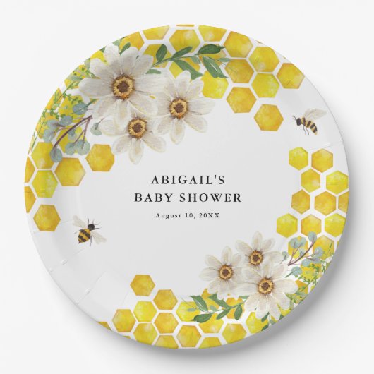Honey Bee and Daisies Personalisiert Pappteller (Vorderseite)