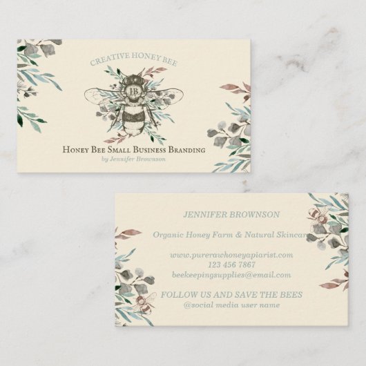 Honey Bee Apiary Floral Rustic Ivory Visitenkarte (Vorne/Hinten)