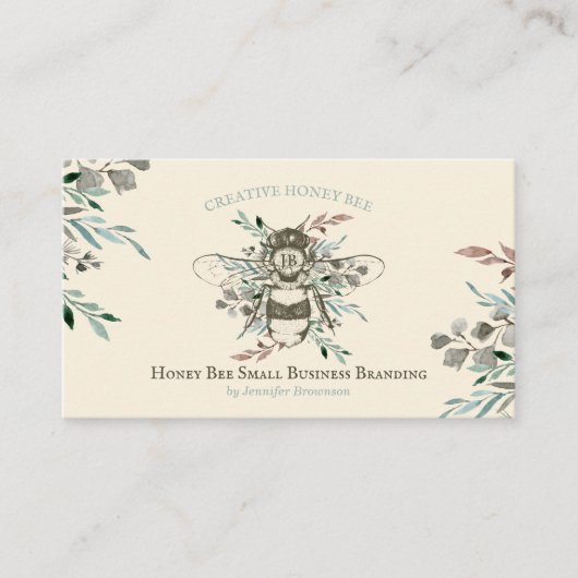 Honey Bee Apiary Floral Rustic Ivory Visitenkarte (Vorderseite)