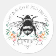 Honey Bee Apiary Honey Jar Label l Pink Floral