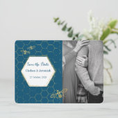 Honey Bee Aquamarin Gold Custom Foto Save the Date Einladung (Stehend Vorderseite)