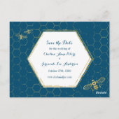 Honey Bee Aquamarin Gold Foto Save the Date Postca Postkarte (Rückseite)