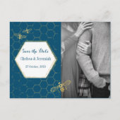 Honey Bee Aquamarin Gold Foto Save the Date Postca Postkarte (Vorderseite)