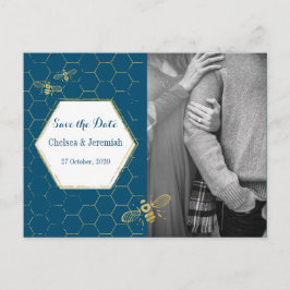Honey Bee Aquamarin Gold Foto Save the Date Postca Postkarte
