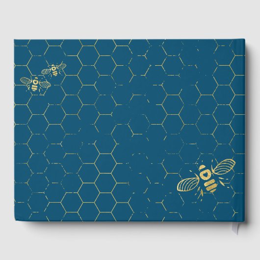 Honey Bee Aquamarin Gold Muster Custom Wedding Gästebuch (Rückseite)
