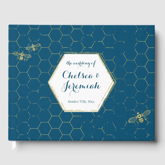 Honey Bee Aquamarin Gold Muster Custom Wedding Gästebuch (Vorderseite)