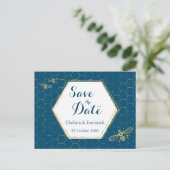 Honey Bee Aquamarin Gold Muster Save the Date Post Postkarte (Stehend Vorderseite)