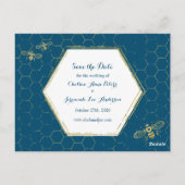Honey Bee Aquamarin Gold Muster Save the Date Post Postkarte (Rückseite)