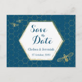 Honey Bee Aquamarin Gold Muster Save the Date Post Postkarte (Vorderseite)