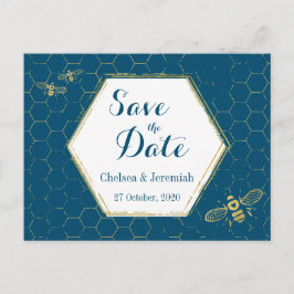 Honey Bee Aquamarin Gold Muster Save the Date Post Postkarte
