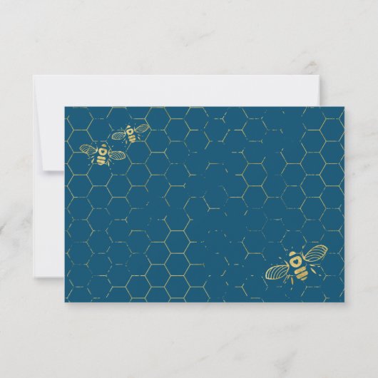 Honey Bee Aquamarin Gold Pattern RSVP Card (Rückseite)