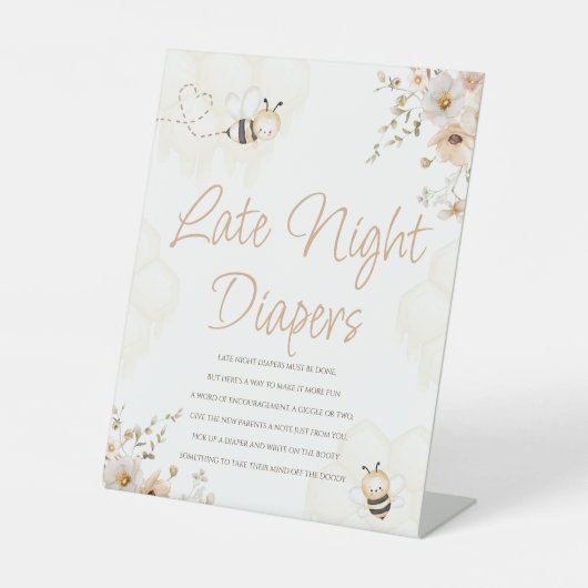 Honey Bee Baby Dusche Spate Night Diapers signiere Sockelschild (Vorderseite)