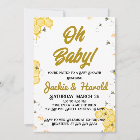 Honey Bee Baby Shower 12x18 Einladung (Vorderseite)