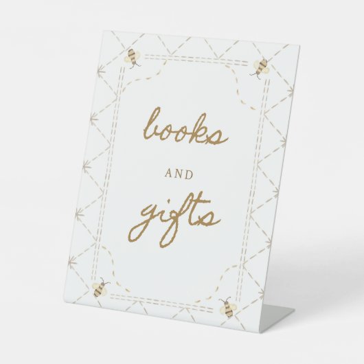 Honey Bee Baby Shower Books and Gifts Sign Sockelschild (Vorderseite)