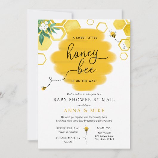 Honey Bee Baby Shower by Mail Einladung (Vorderseite)