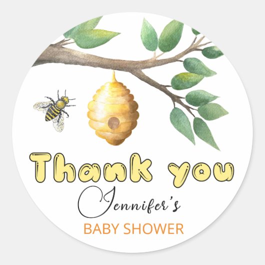 Honey Bee Baby Shower Classic Round Sticker (Vorderseite)