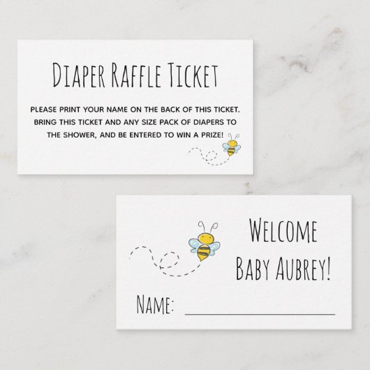 Honey Bee Baby Shower Diaper Raffle Ticket Begleitkarte (Vorne/Hinten)