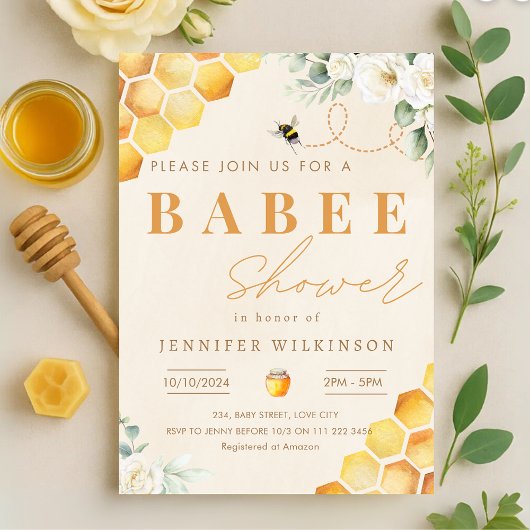 Honey Bee Baby Shower Floral Babee Einladung