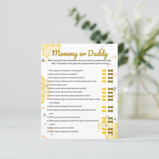 Honey Bee Baby Shower Mommy oder Daddy Game (Stehend Vorderseite)