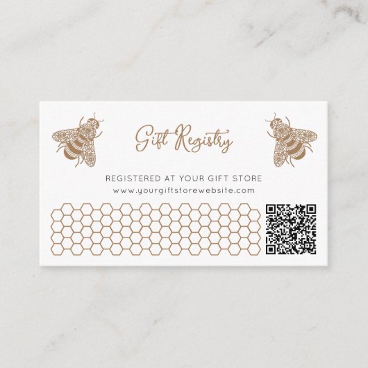 Honey Bee Baby Shower QR Code Geschenkregister Begleitkarte (Vorderseite)