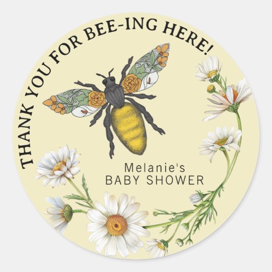 Honey Bee Baby Shower Sticker | Aquarellblume (Vorderseite)