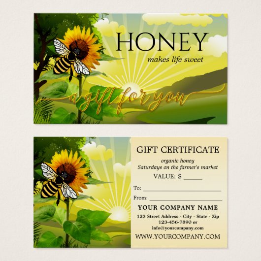 Honey Bee Bauern Market Gift Certificate (Vorne & Hinten)