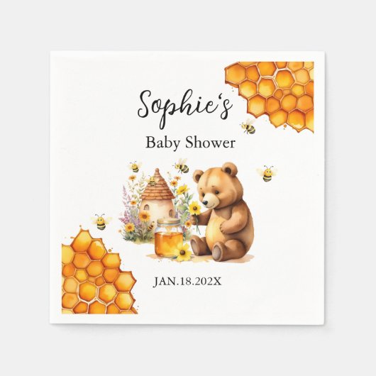 Honey Bee Bear Baby Shower Serviette (Vorderseite)